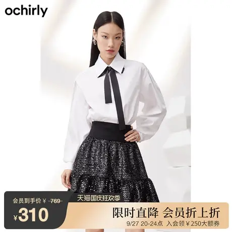 【2件88折】欧时力 长袖衬衫新款秋装上衣学院风飘带时髦知识分子图片