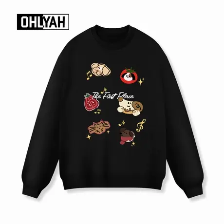 Ohlyah品牌趣味音乐卡通印花圆领卫衣男女同款慵懒风落肩情侣长袖商品大图