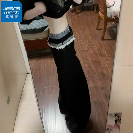 NR真维斯蕾丝花边黑色西装裤女秋季垂感高级感双腰头拼接休闲裤商品大图