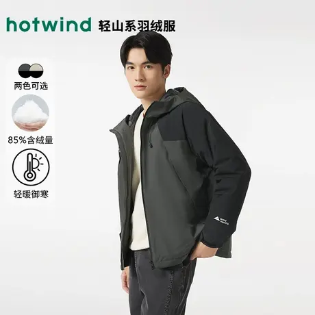 热风2024年冬季新款男士工装风羽绒服舒适保暖轻户外拼接羽绒服商品大图