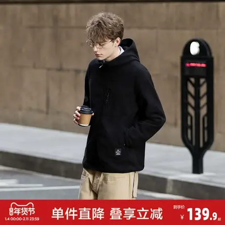 唐狮2025春秋冬季新款摇粒绒外套男连帽通勤男士夹克外套休闲保暖商品大图