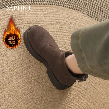 达芙妮短靴女2025新款秋冬棕色绒面瘦瘦靴子女踝靴厚底增高马丁靴图片