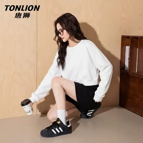 唐狮官方圆领卫衣女2026新款春季短款宽松大码套头外套短款上衣VC图片