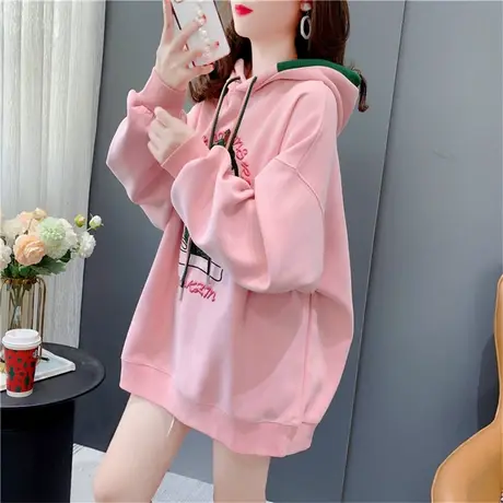 设计感连帽卫衣女秋季2022年新款宽松慵懒风休闲百搭刺绣薄款上衣商品大图