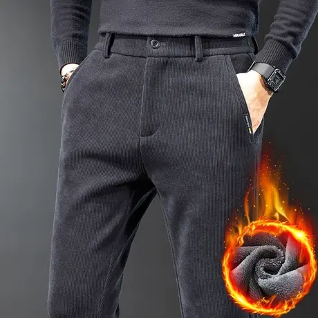 2023年新款磨毛加绒加厚商务西裤冬季男款抗寒保暖休闲长裤子男装商品大图