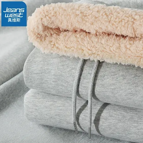 VR真维斯羊羔绒连帽卫衣女秋冬季2023新款灰色加绒上衣双层帽外套商品大图