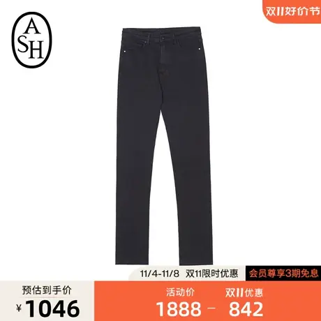 ASH女装当季新款时尚潮流开叉磨边修身长裤深色休闲牛仔裤图片