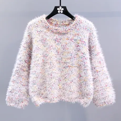 日系甜美彩虹点毛衣女秋冬2023新款宽松慵懒风软糯洋气短款针织衫商品大图