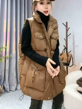 韩版慵懒风洋气白鸭绒无袖马甲外套女2023冬季时尚休闲加厚上衣潮商品大图