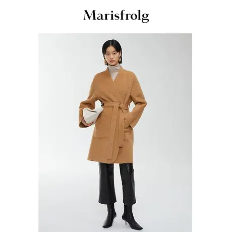 Marisfrolg玛丝菲尔秋冬中长款睡袍式对门襟设计毛呢外套女商品大图