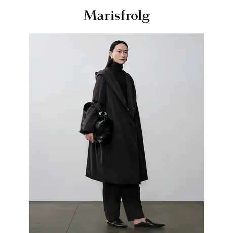 【商场同款】玛丝菲尔冬季新款黑色长款连帽白鹅绒羽绒服女图片