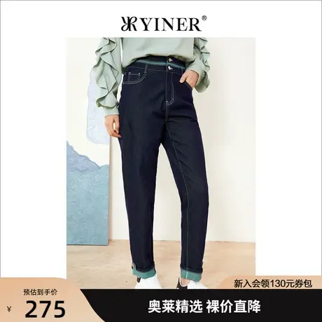 音儿美地女装2022秋季新款不褪色设计感高腰复古直筒牛仔裤商品大图