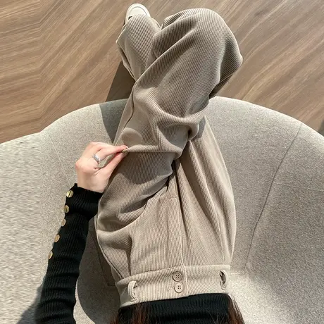 灯芯绒阔腿裤女冬季新款休闲加厚雪尼尔小个子高腰直筒宽松西装裤商品大图