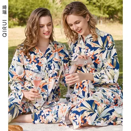 绮瑞可外穿睡裙女士春秋长袖甜美印花宽松大码长款妈妈家居服图片
