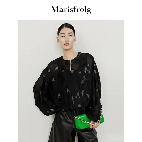 【自然质感】玛丝菲尔秋季立体提花剪花工艺黑色衬衫商品大图