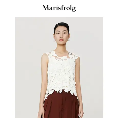 【商场同款】玛丝菲尔2023年夏季新款奶白色镂空蝴蝶无袖针织衫商品大图