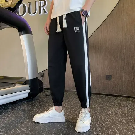 春秋季潮牌束脚裤男条纹卫裤裤子2023新款男裤哈伦时尚休闲运动裤商品大图