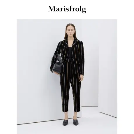 【言选好物】玛丝菲尔小西装外套女新款休闲条纹西服丝绒上衣商品大图