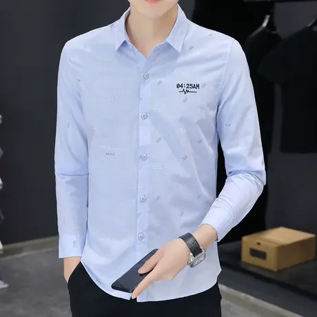 长袖衬衫男士秋季薄款港风日系休闲寸衣服韩版潮流痞帅气刺绣外套商品大图