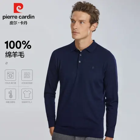 【可机洗】皮尔卡丹纯绵羊毛衫男加厚翻领打底上衣休闲爸爸毛衣商品大图