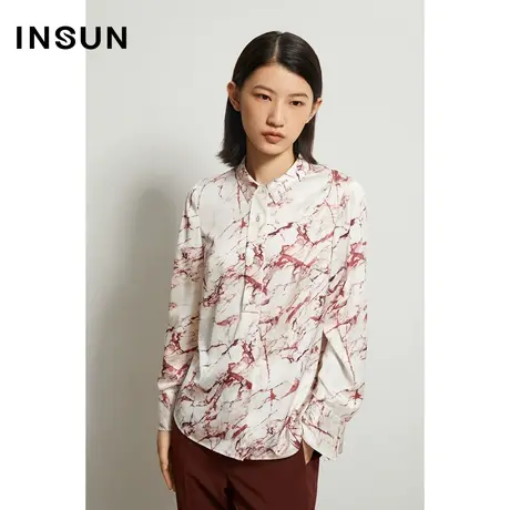 恩裳奥莱春季秋季感小众印花长袖衬衫图片