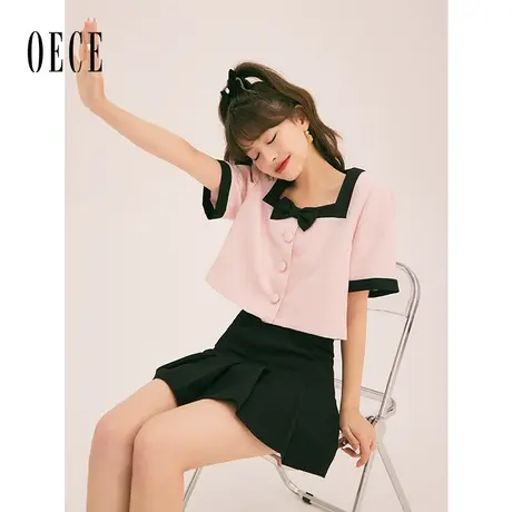 Oece百褶裙短裙女春夏新款女装气质半身裙夏秋小个子裙子图片