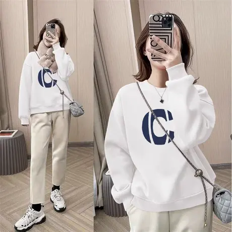 纯棉重磅圆领卫衣女2024新款爆款宽松秋冬加绒多巴胺穿搭长袖外套商品大图