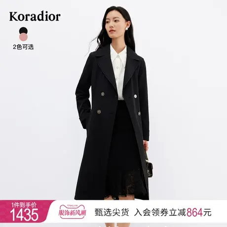 珂莱蒂尔女装2024年春季新款西装领双排扣修身型长袖上衣拼接工艺图片
