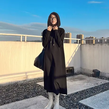连帽卫衣裙女长裙2023秋季百搭显瘦中长款内搭打底裙子休闲连衣裙图片