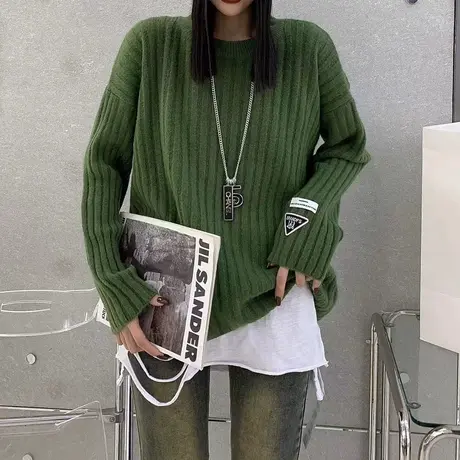 秋冬2024年新款宽松慵懒风外套毛衣女坑条休闲百搭毛针织衫打底衫图片