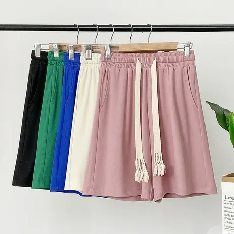 冰丝短裤女夏季薄款显瘦宽松高腰直筒中裤休闲阔腿裤运动五分裤子商品大图