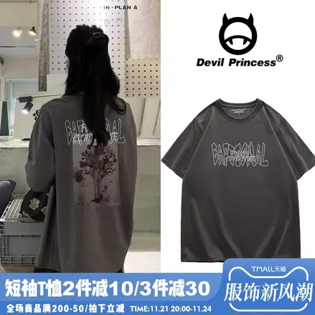 韩系ins简约复古深灰色纯棉短袖T恤vintage美式设计感内搭打底衫图片