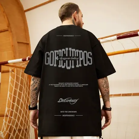 oversize美式潮牌加肥加大码胖子男装国潮宽松短袖T恤潮流ins半袖商品大图