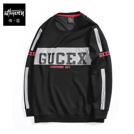 伟臣潮牌大码男装春季圆领卫衣男胖子加肥加大宽松字母套头上衣男商品大图