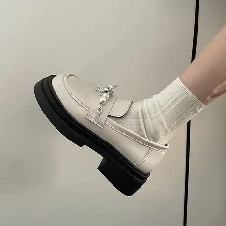 英伦风厚底小皮鞋女春秋法式玛丽珍粗跟单鞋2023新款jk黑色乐福鞋商品大图