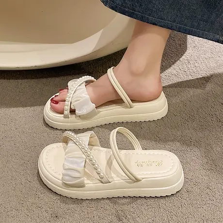 网红拖鞋外穿ins潮2023年夏季新款珍珠仙女风两穿厚底小香风凉鞋图片