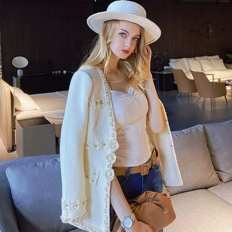 粉红大布娃娃气质轻奢小香风外套女立体花装饰高级感小众2022春新图片