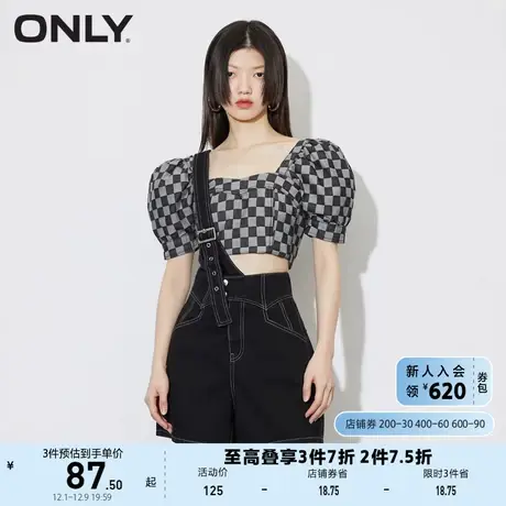 【上新】ONLY奥莱夏季薄款高腰显瘦减龄背带短裤牛仔裤女商品大图