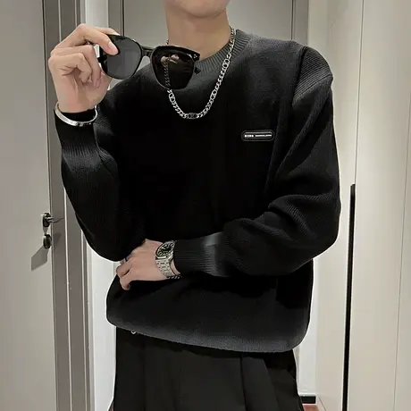 设计感个性渐变撞色毛衣男冬季2023新款时尚修身保暖内搭针织线衣商品大图