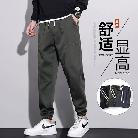 春秋款男士加肥加大码美式工装秋冬季军绿色痞帅束脚哈伦休闲裤子图片