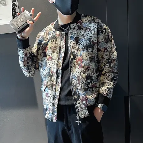 秋季潮牌卡通花色满印夹克高级感痞帅秋装上衣2023新款棒球服外套商品大图