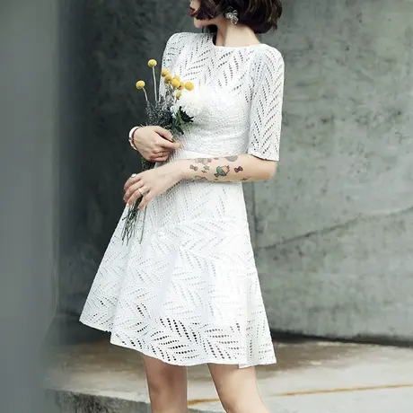 小晚礼服裙女宴会白色高贵伴娘服平时可穿名媛气质聚会连衣裙短款图片