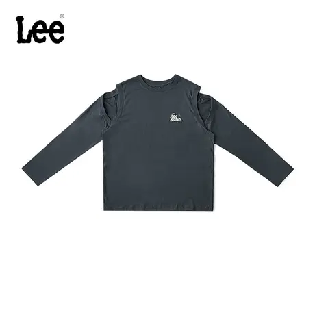 Lee24早春新品舒适版圆领露肩印花Logo插肩袖灰色女长袖T恤潮流图片