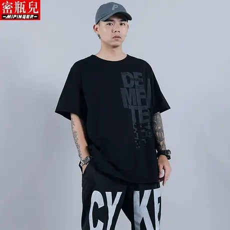 密瓶儿短袖男潮 宽松夏季男士2023新款大码宽松潮牌t恤胖子上衣男商品大图