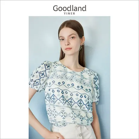 【非遗源流】Goodland美地女装2023夏民族风印花衬衫提花上衣商品大图