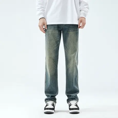 美式复古牛仔裤男潮牌宽松休闲高个子加长版大码阔腿垂感直筒裤子商品大图