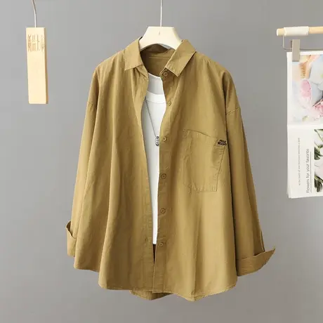 休闲工装衬衫女外套上衣春季2024年新款春秋中长款男友风衬衣大码图片