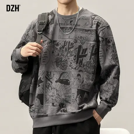男士涂鸦卫衣男春秋圆领宽松休闲长袖上衣男装2024新款套头外套潮商品大图