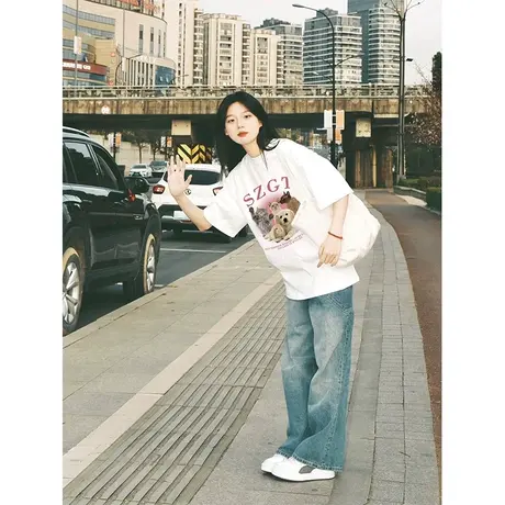 纯棉设计感短袖t恤女夏季新款小众潮牌宽松半袖欧货大版上衣洋气商品大图