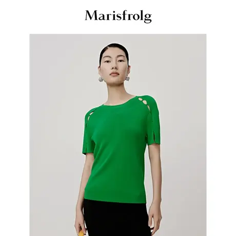 【商场同款】玛丝菲尔2023年夏季新款落肩袖设计感时尚针织上衣女商品大图